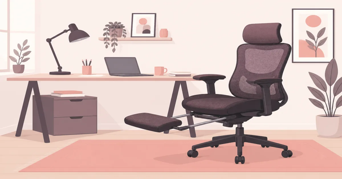 Flat illustration of a home office chair with its retractable footrest extended