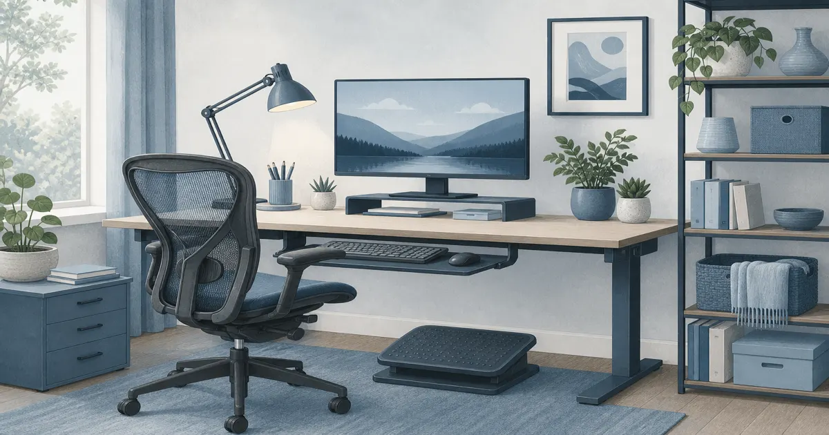 Practical home office illustration for a home office ergonomic setup guide