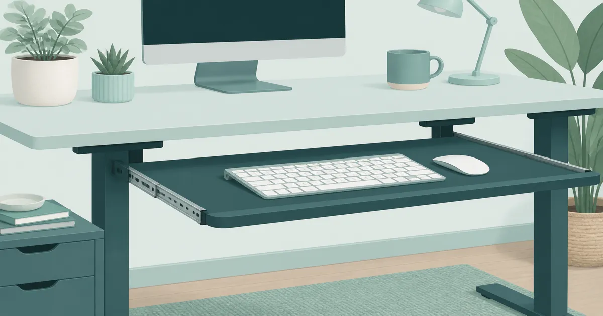 Flat illustration of a keyboard tray mounted under a home office desk